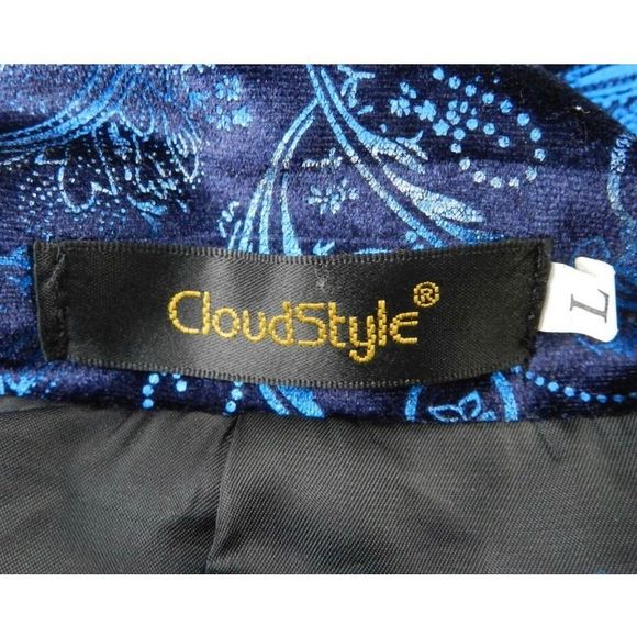 Large blazer-Cloud Style Blue Floral Pattern Velvet - Picture 10 of 10